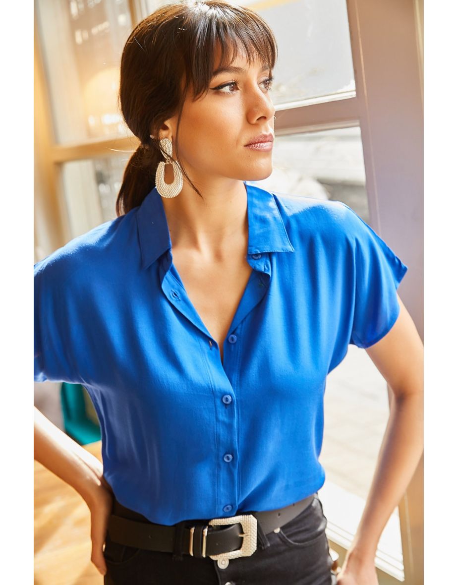 Women's Saxon Blue Bat Viscose Shirt - 3