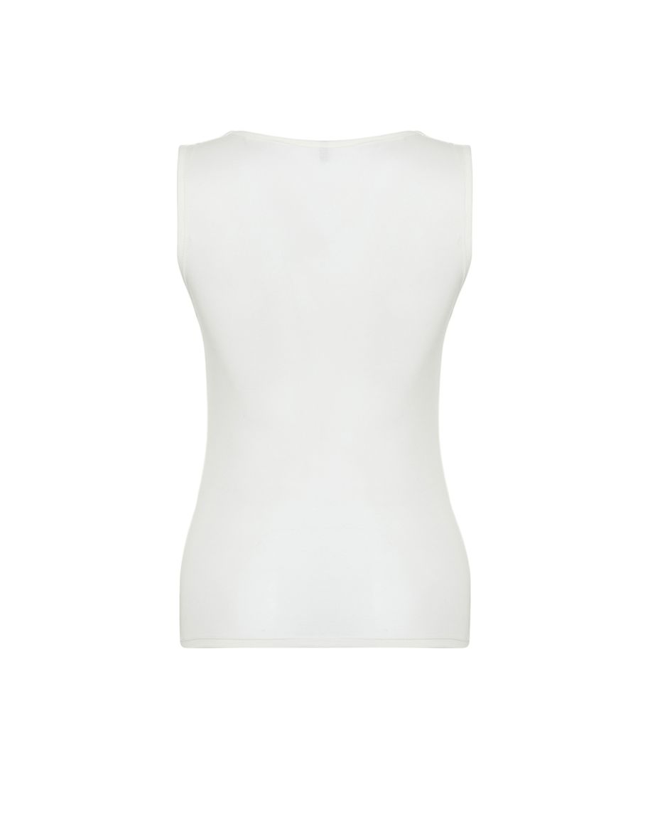 Ecru Square Neck Zero Sleeve Cotton Flexible Fitted Knitted Undershirt - 7