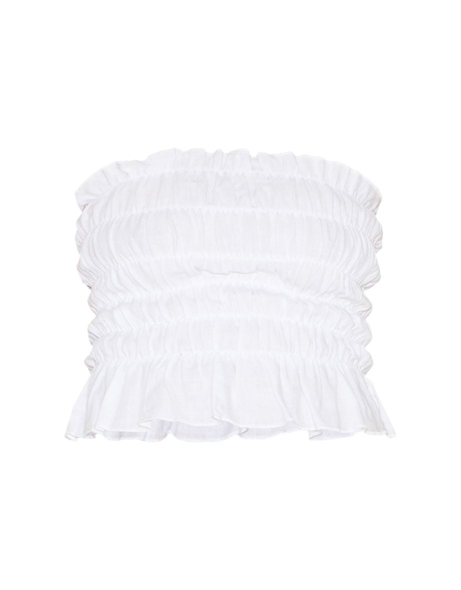 White Textured Shirred Bandeau Top - 4