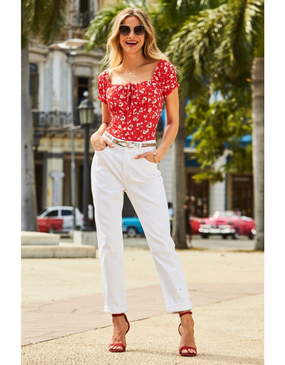 White Denim Slim Leg Mom Jeans