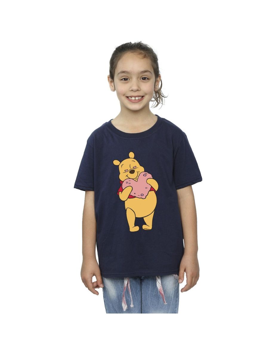 Disney Girls Winnie The Pooh Heart Eyes Cotton T-Shirt - Navy Blue