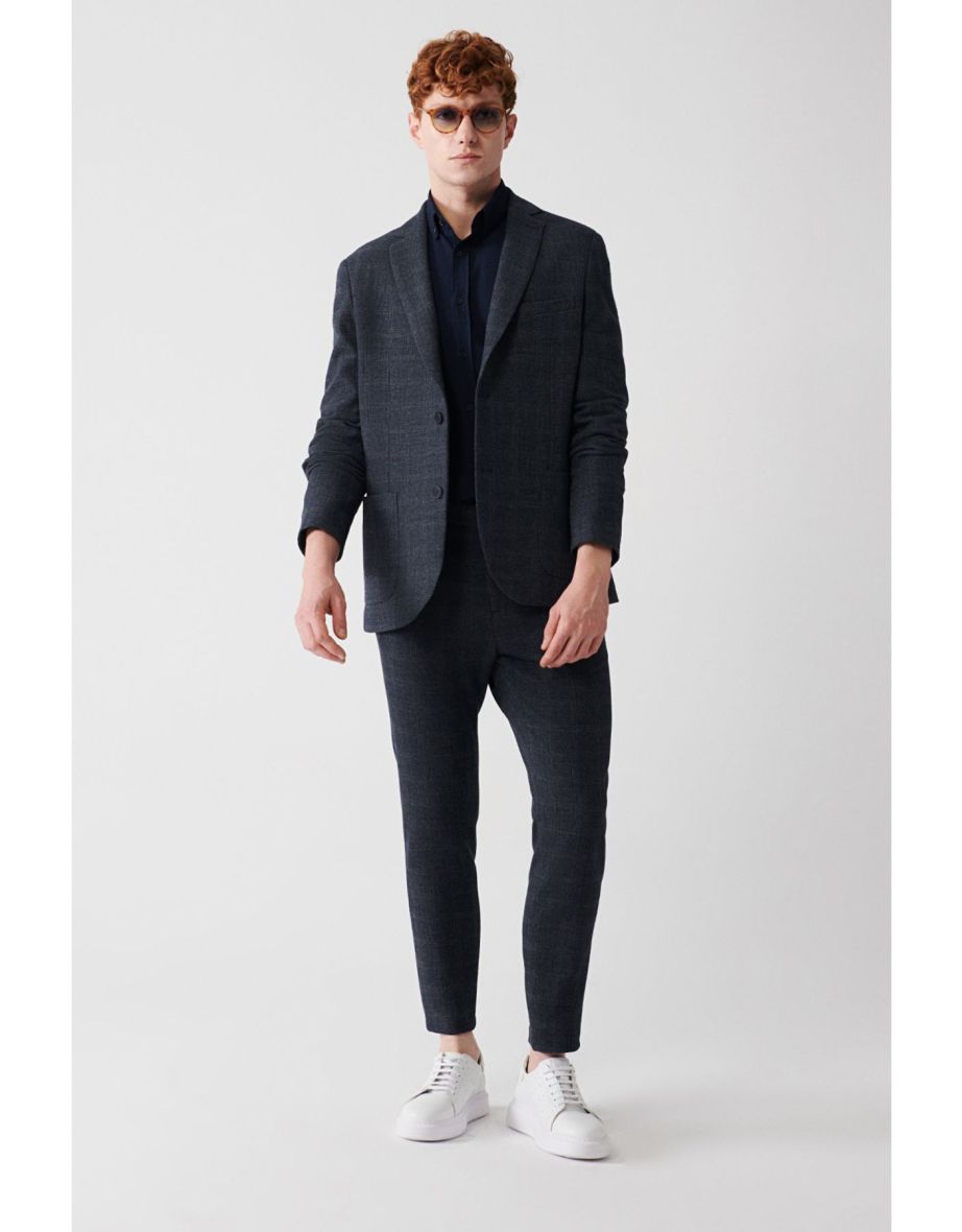 Men's Navy Blue 360 Degree Flexible Double Slit Unlined blazer