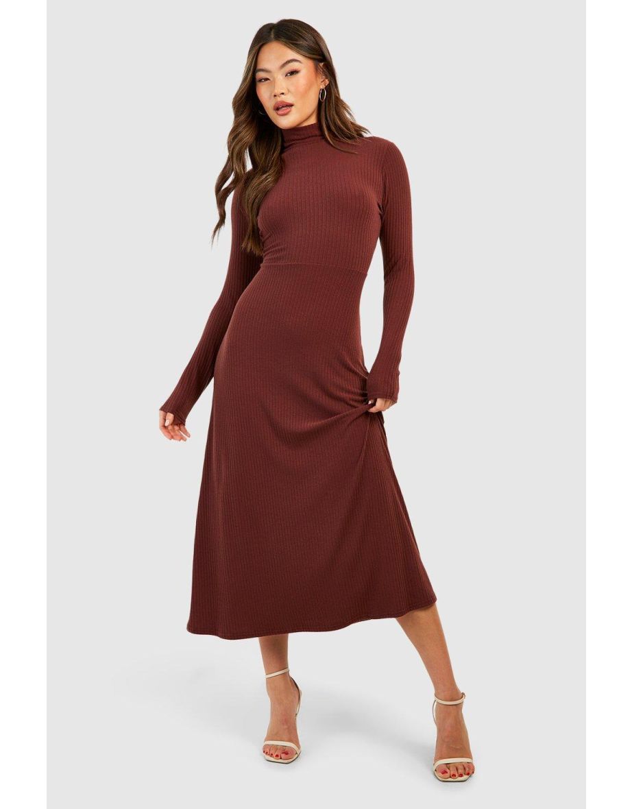 Long Sleeve Turtleneck Maxi Dress Chocolate