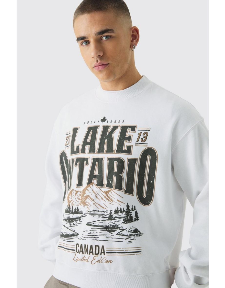 Boxy Lake Ontario Print Sweatshirt - white - 2