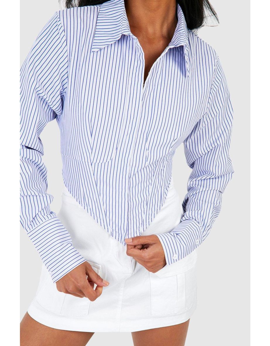 Corset Style Stripe Shirt - blue - 3