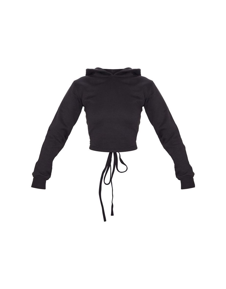 lace up back crop hoodie