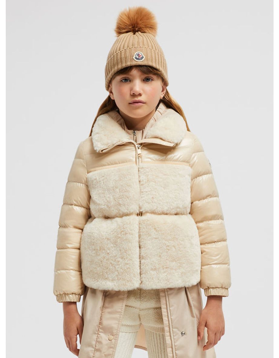 Moncler Enfant Girls Down Teddy Fleece Amabay Jacket in Beige