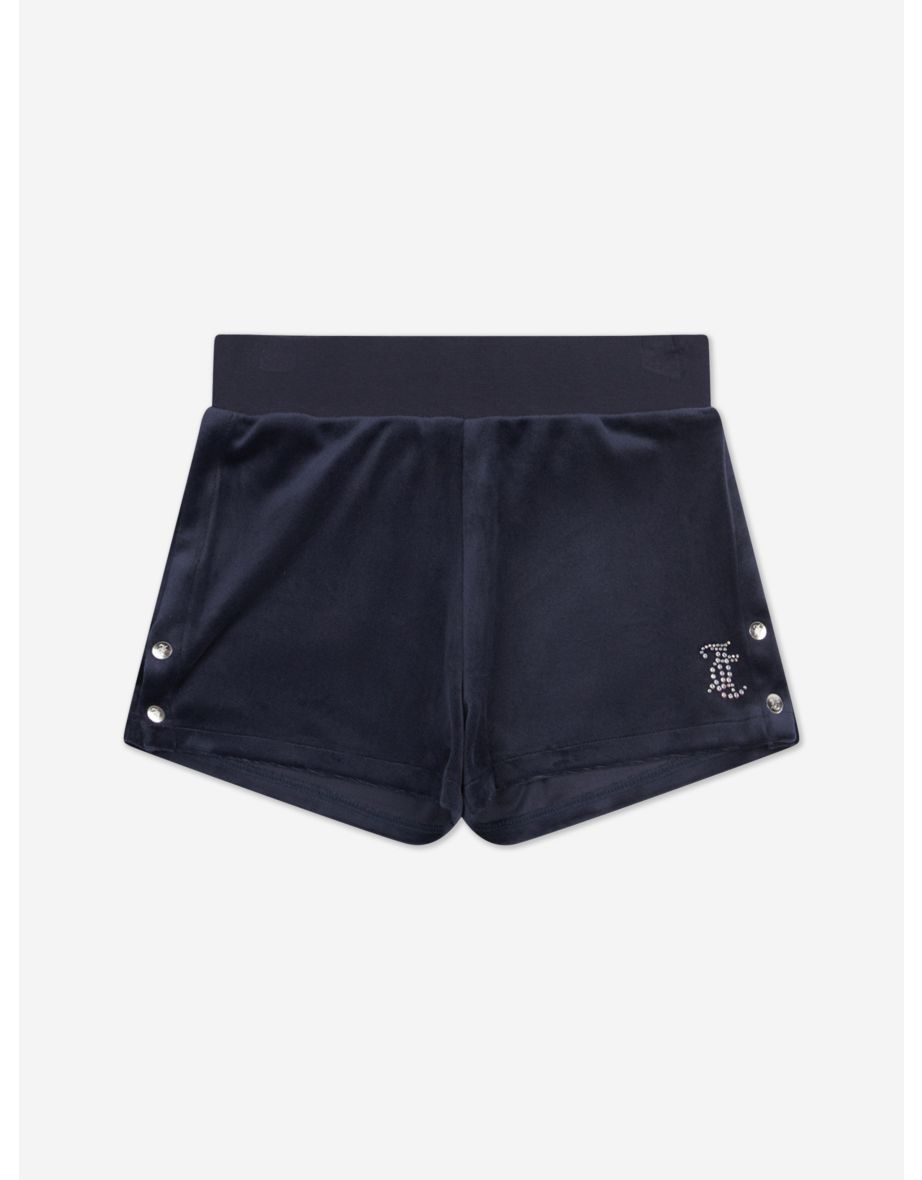 Girls Boxy T-Shirt and Velour Popper Shorts Set in Navy - 4