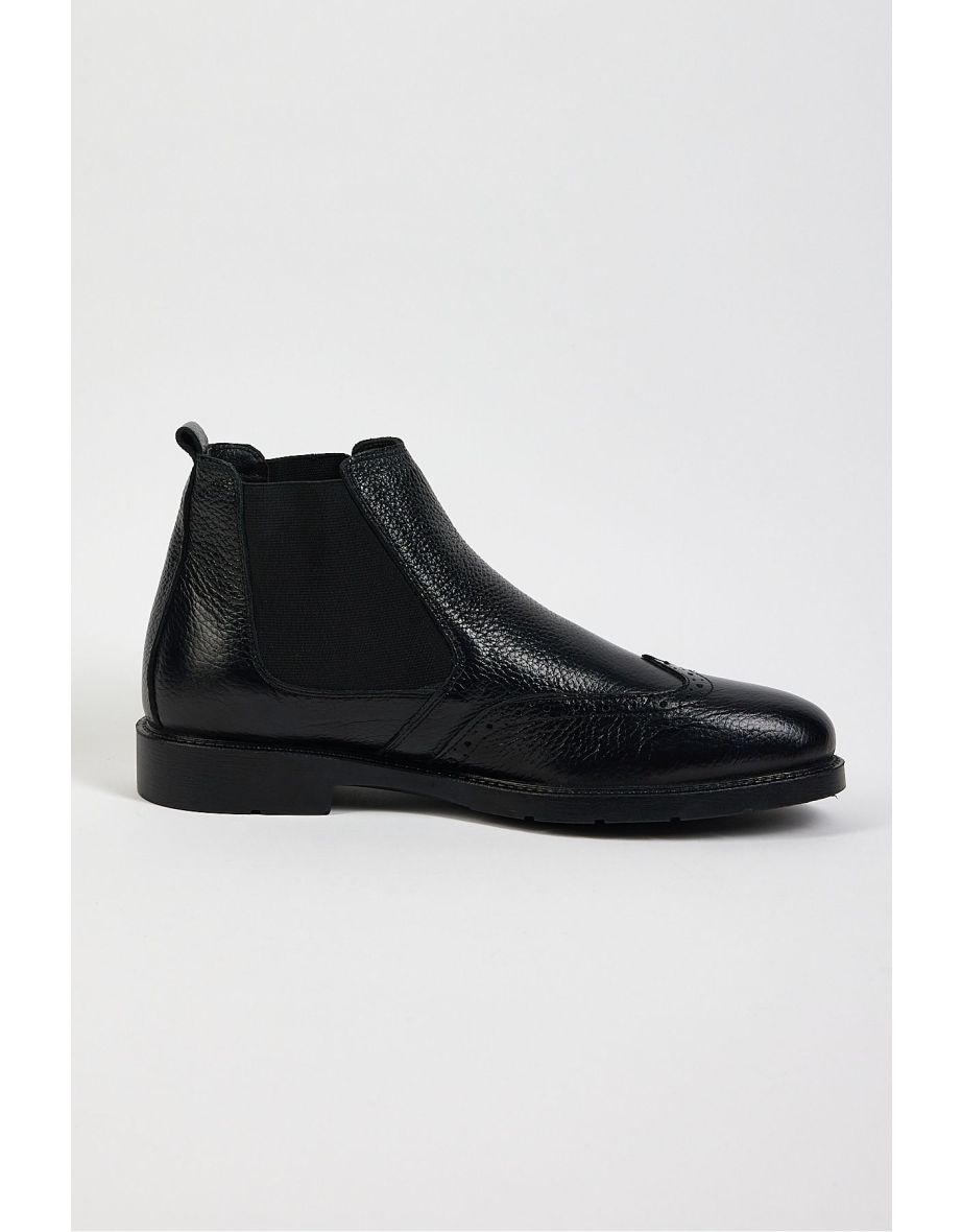 Men's Black Tonny Black Comfortable Fit Detailed Genuine Leather Men's Boots