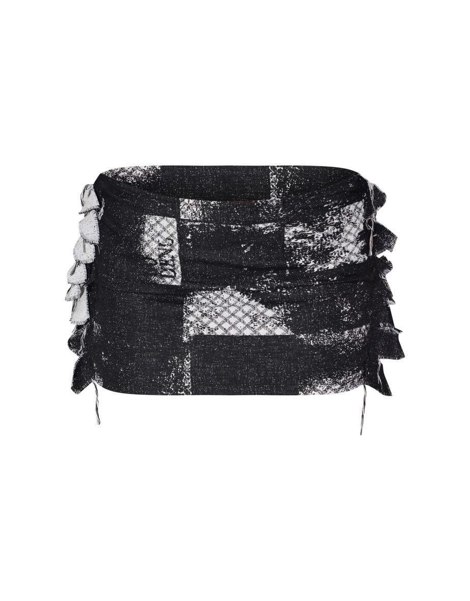 Black Printed Jacquard Tassel Edge Mini Skirt - 5