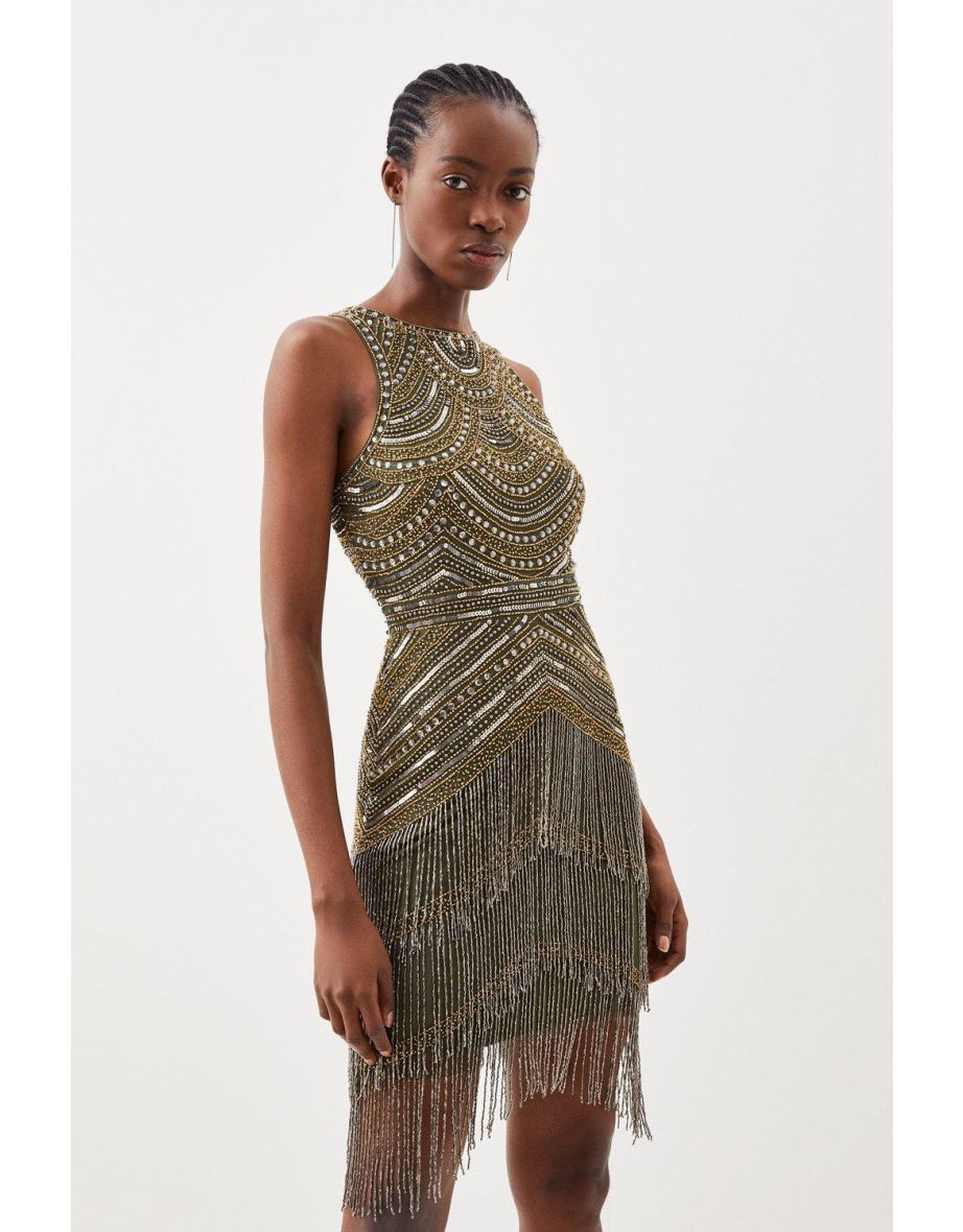 Halter Neck Beaded And Embellished Fring Mini