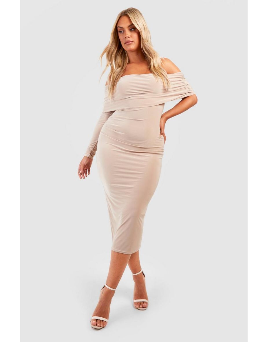 Stone bardot slinky cheap ruched midaxi dress