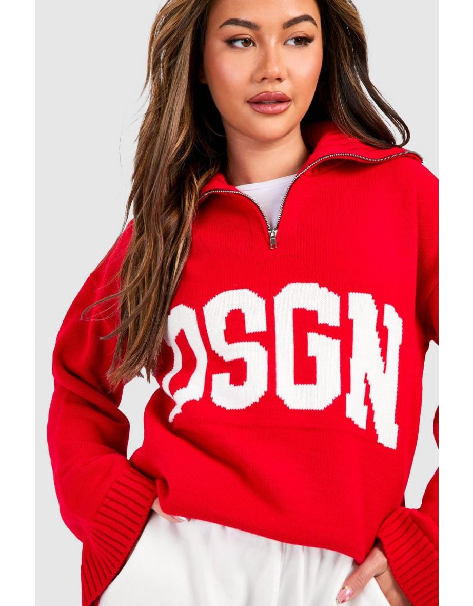 Dsgn Jacquard Knitted Half Zip Jumper - red - 3