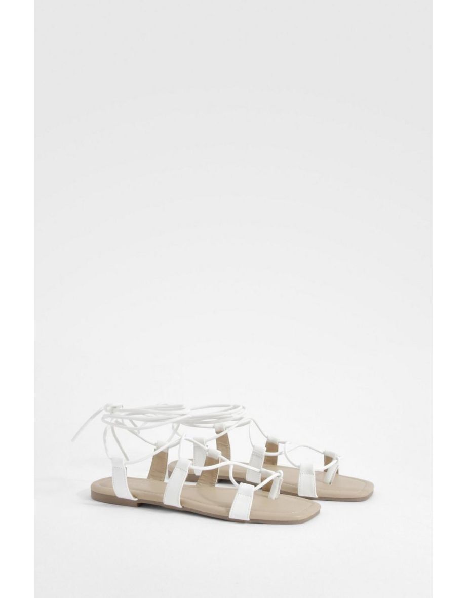 Wide Fit Caged Gladiator Sandals - white
