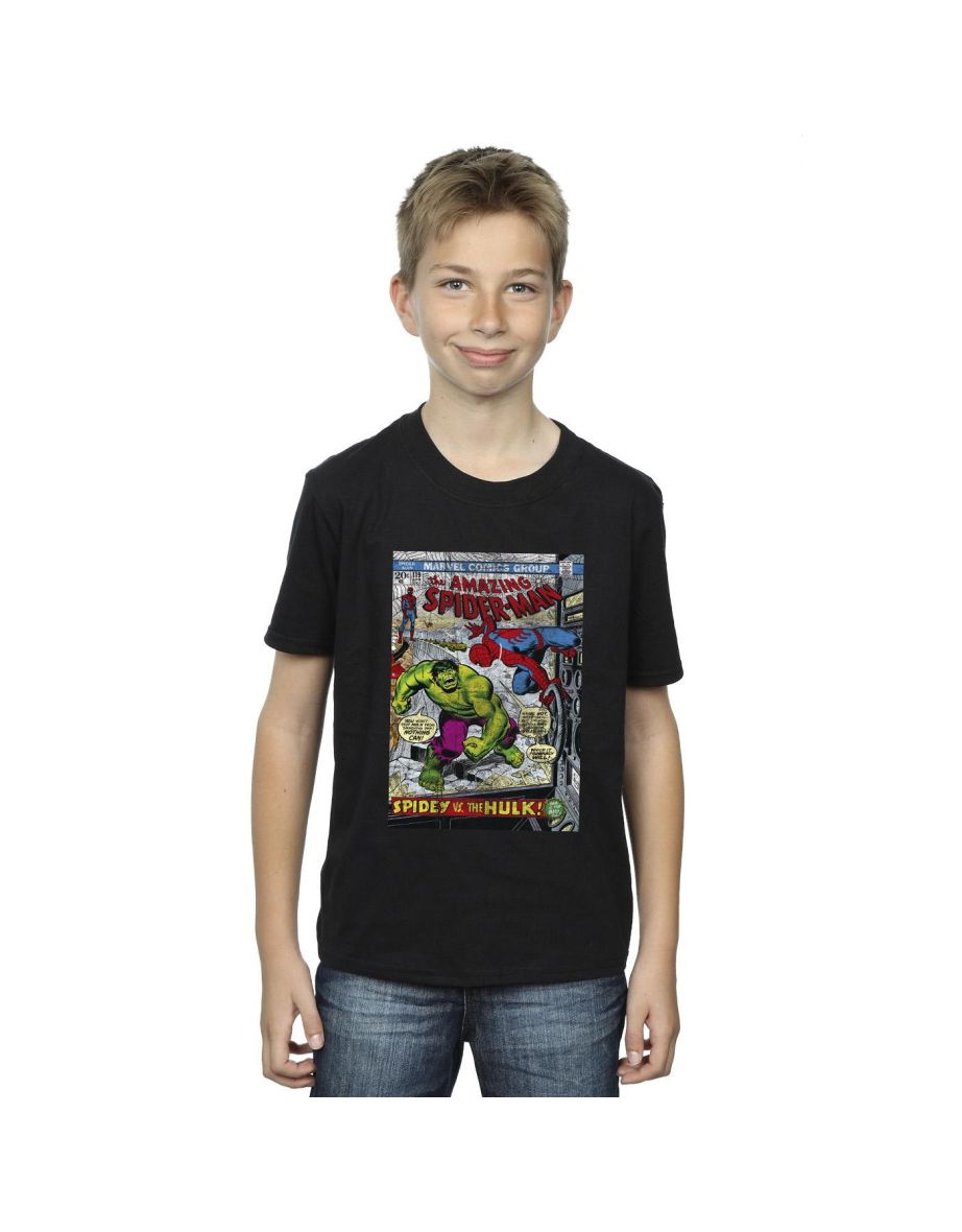 Marvel Boys Spider-Man VS Hulk Cover T-Shirt - Black