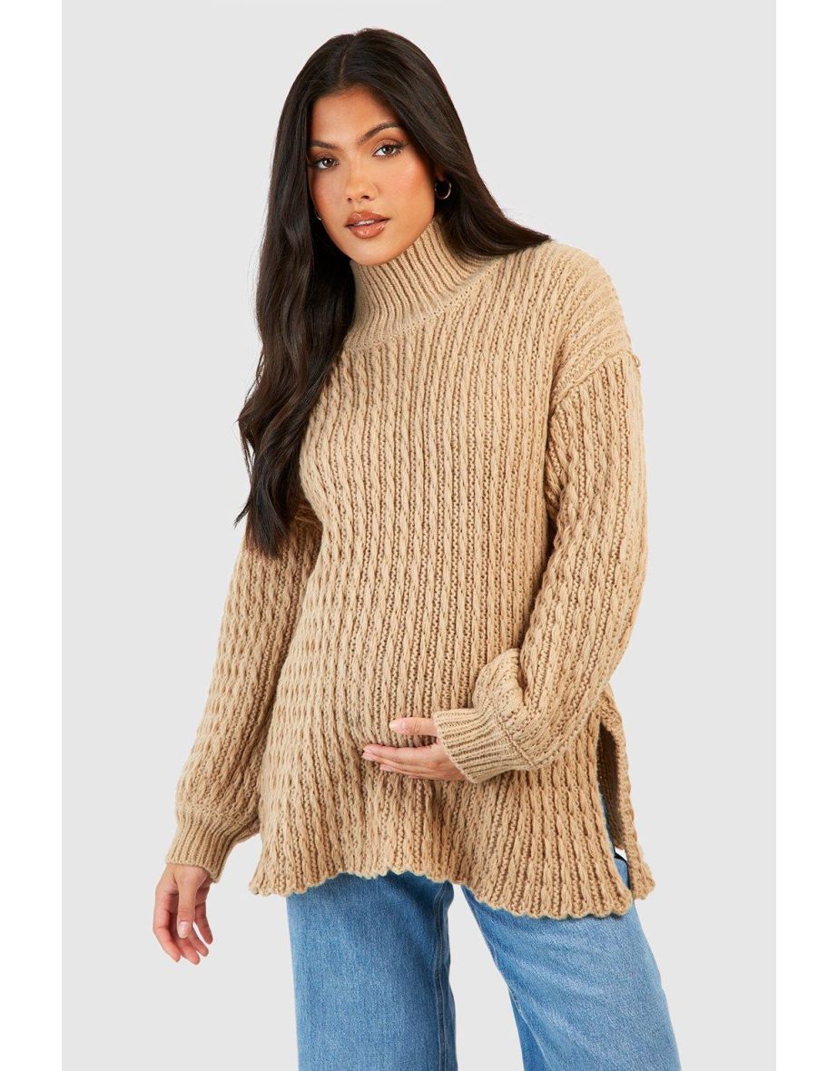 Maternity Cable Knit Side Split Jumper - stone