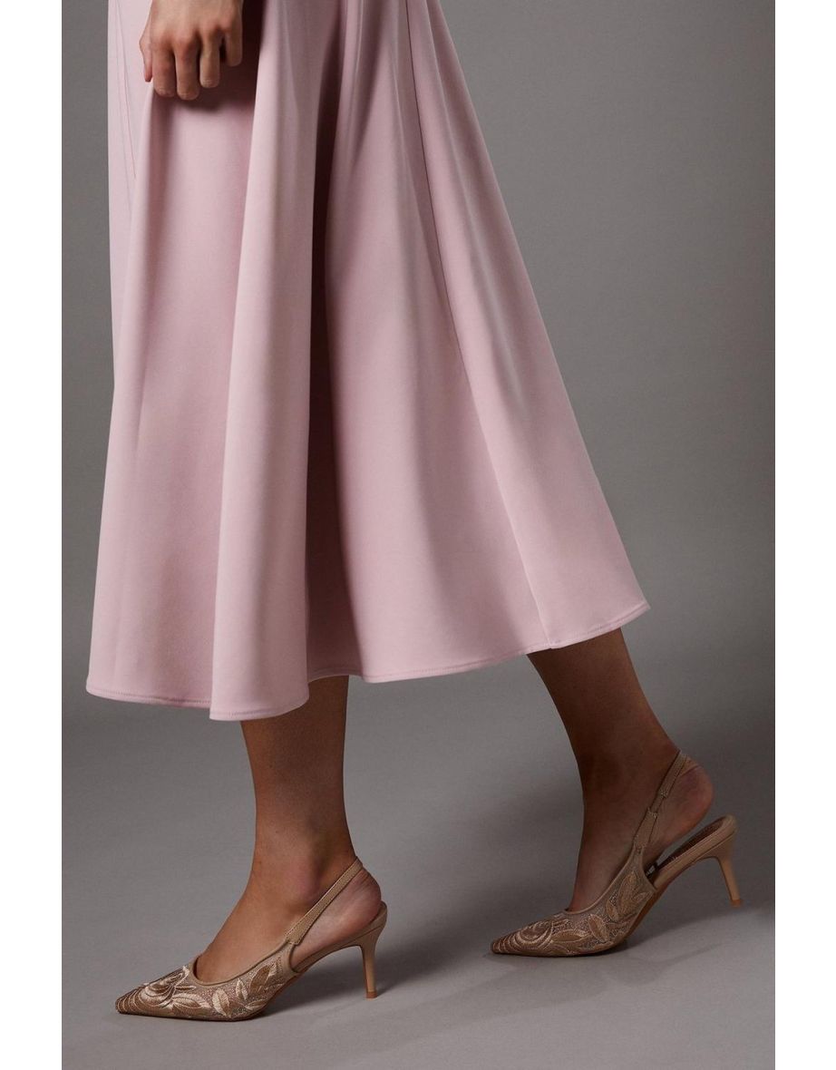 Pattie Embroidered Sheer Medium Heel Slingback Court Shoes