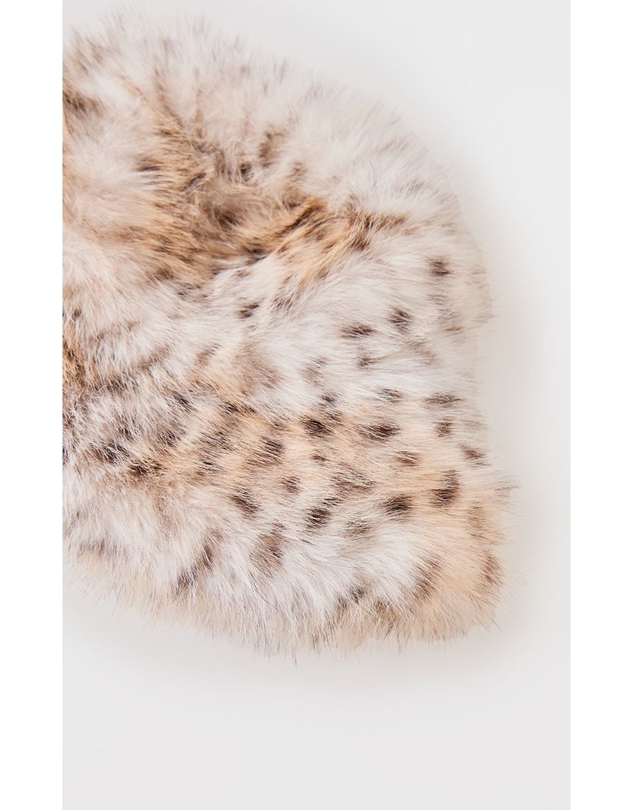 Brown Leopard Faux Fur Bucket Hat - 2