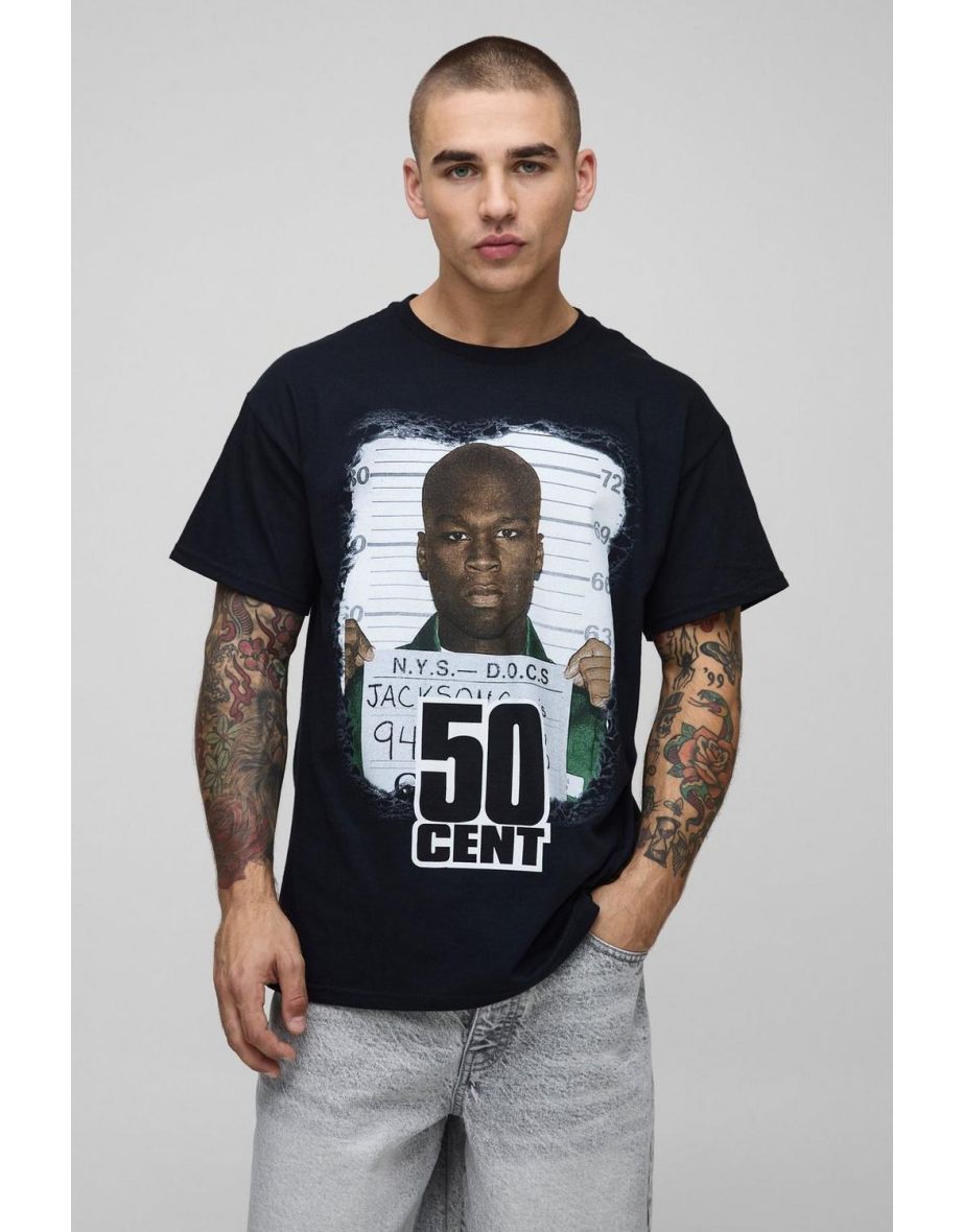 Regular Fit 50 Cent License Printed T-Shirt - black