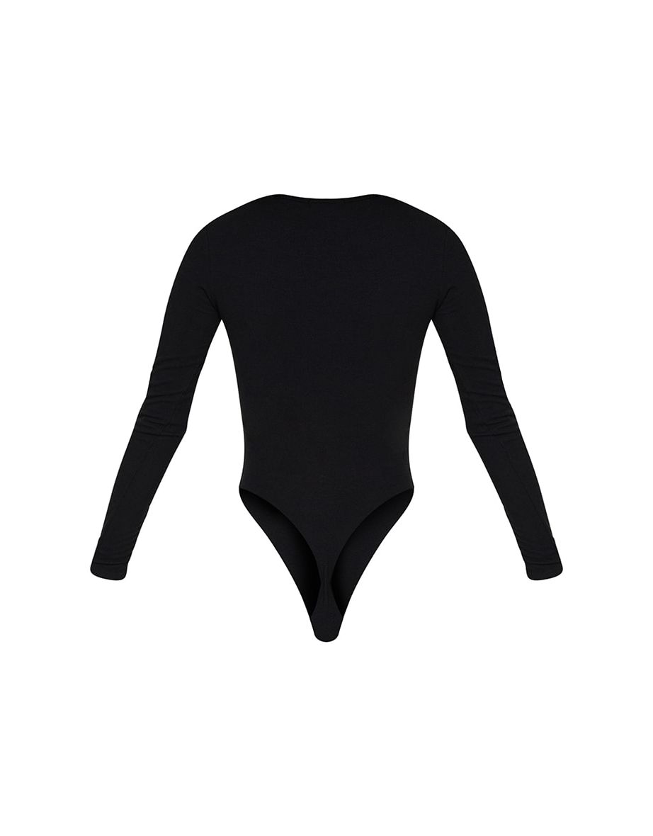 Black Rib Arm Warmer Cut Out Detail Bodysuit - 4