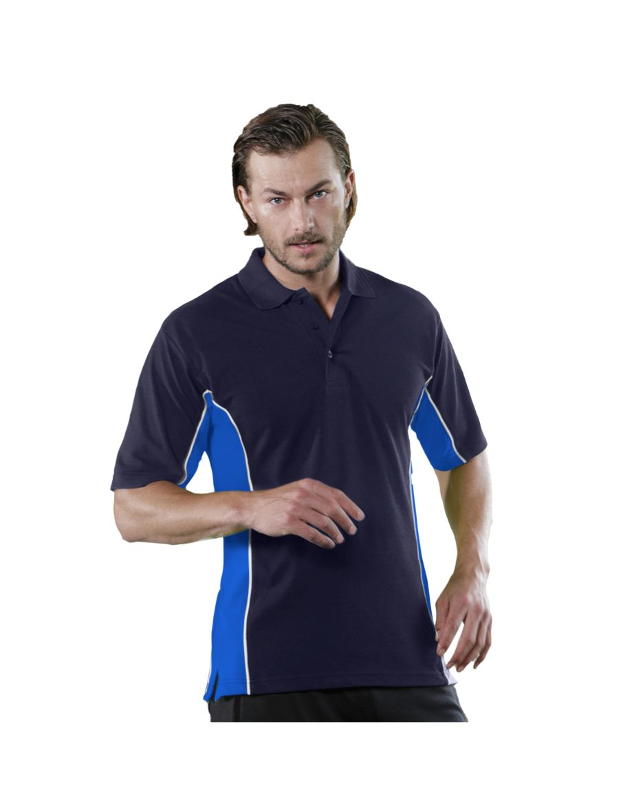 Gamegear® Mens Track Pique Short Sleeve Polo Shirt Top - Navy/Light Blue/White - 2