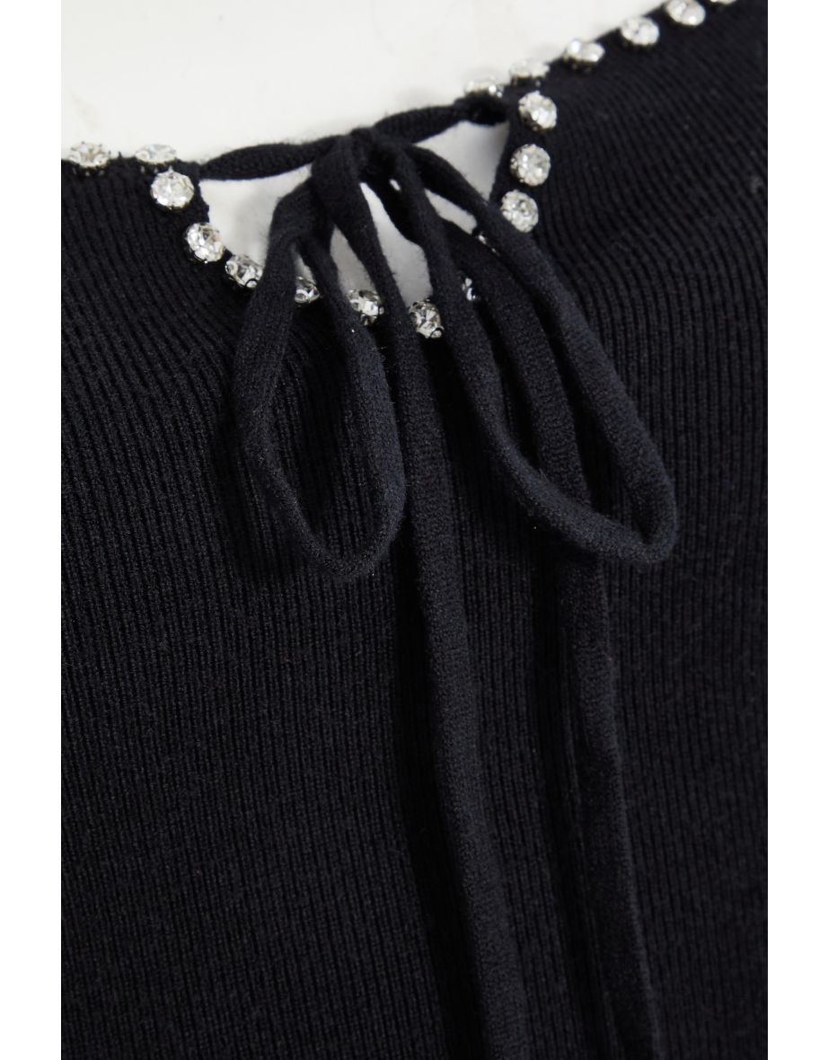 Black Diamante Trim Jumper Dress - 5