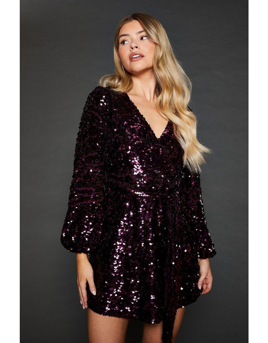 Dp Luxe Petite Sequin Wrap Mini Dress - 3