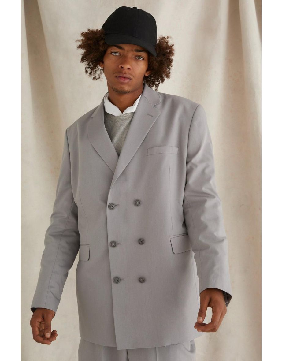 Double Breasted Oversized Blazer - grey