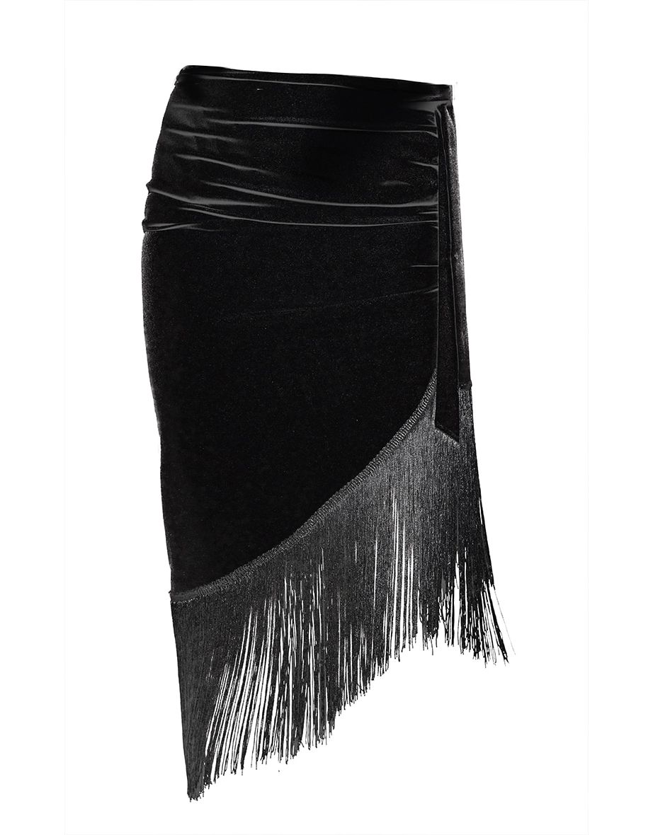 Black Tassel Hem Midi Skirt - 4