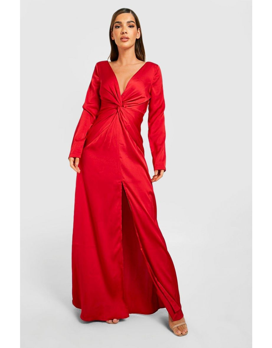 Red silk dress hot sale with split