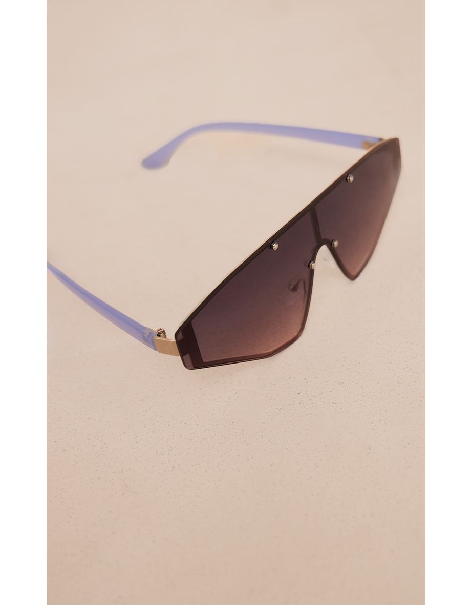 Blue Frameless Stud Black Lens Visor Sunglasses - 2
