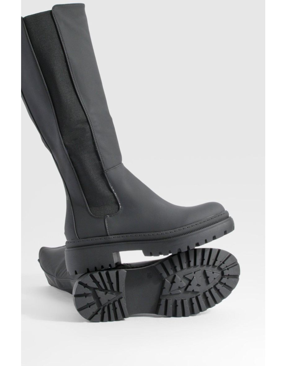 Chunky Elastic Panel Knee High Rubber Boots - 3
