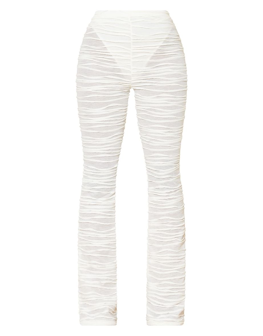 Cream Pleated Jersey Skinny Flared Trousers - 5