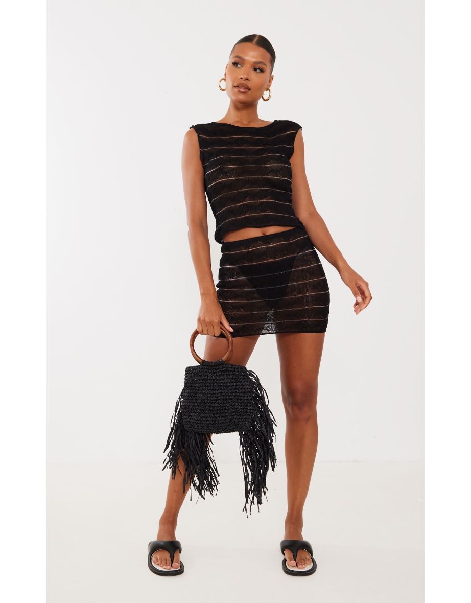 Shop Black Bobble Textured Sheer Knit Mini Skirt Online in Bahrain VogaCloset