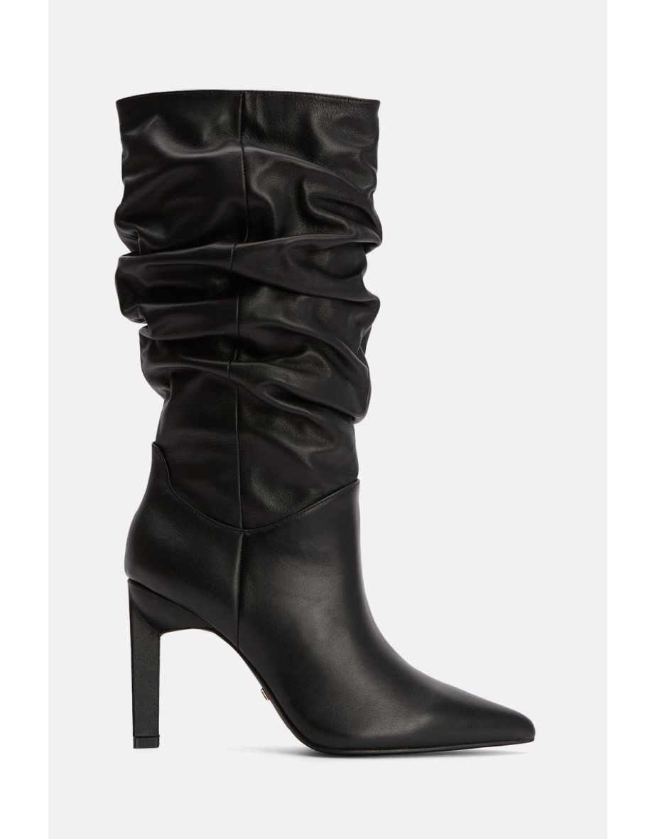 Suede Mid Calf Slouch Heeled Boot - 3