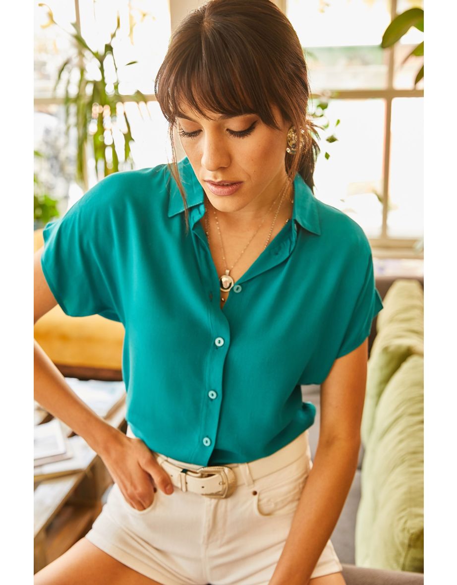 Women's Petrol Green Bat Viscose Shirt - 3