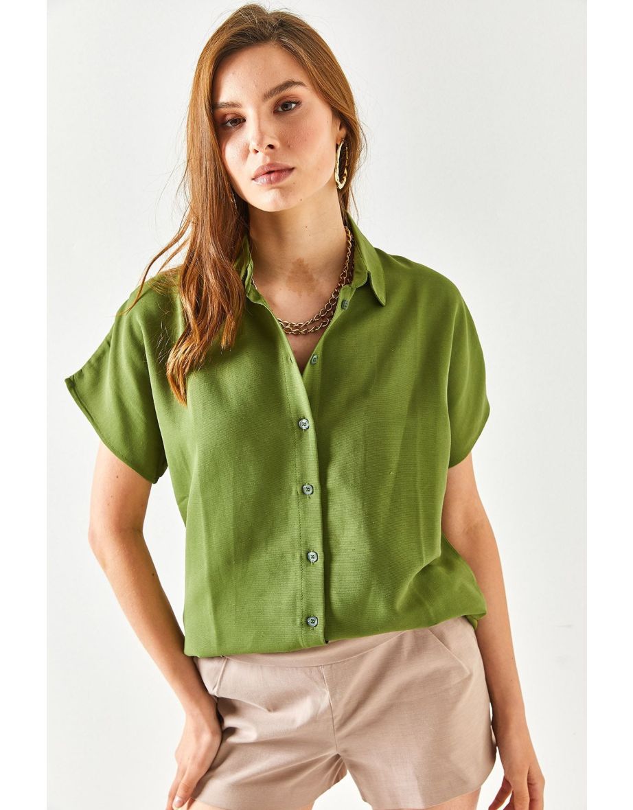 Women's Khaki Bat Oversize Linen Shirt