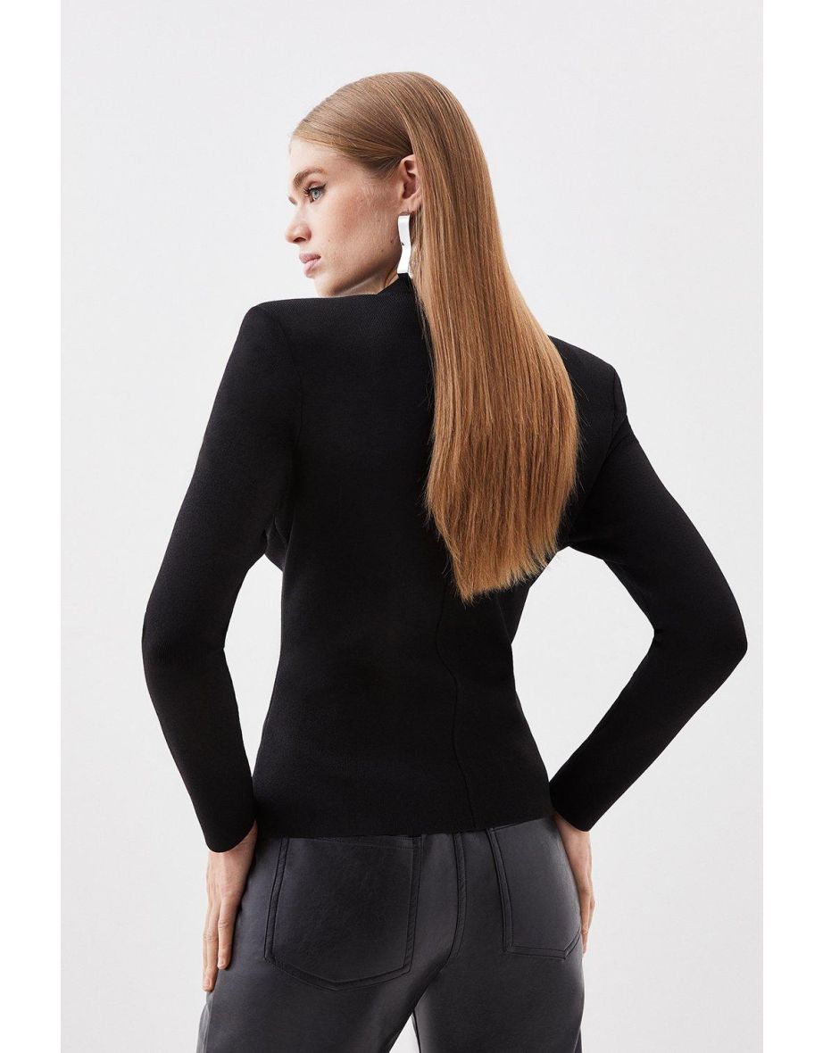Premium Viscose Blend Body Contouring Button Front Knit Jacket - 2