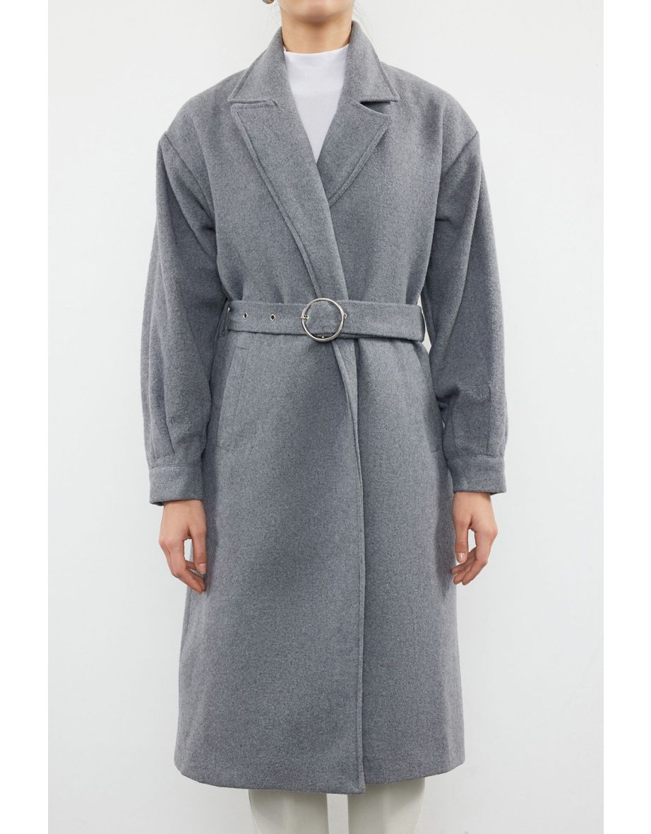 Gray Regular Belted Coat - 6