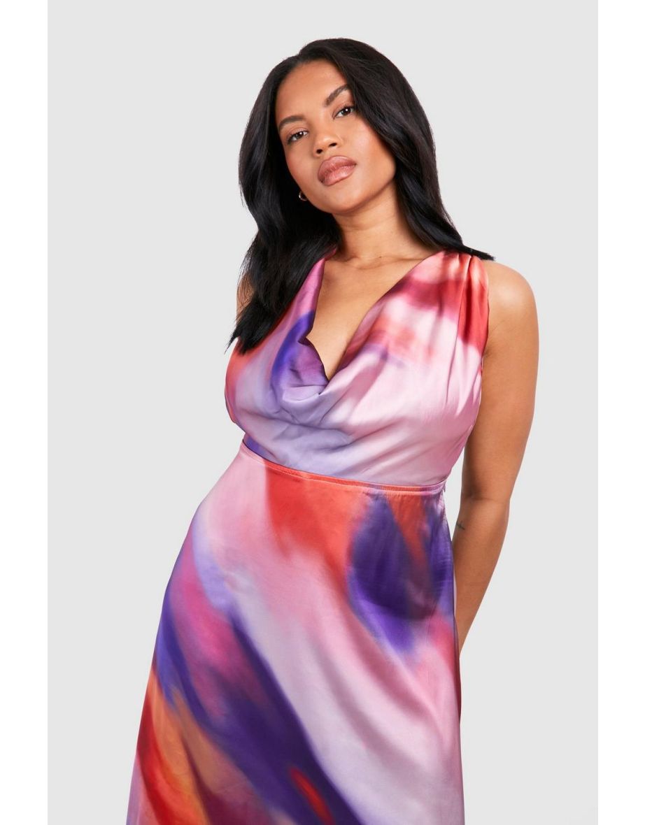 Plus Ombre Satin Cowl Maxi Dress - 3