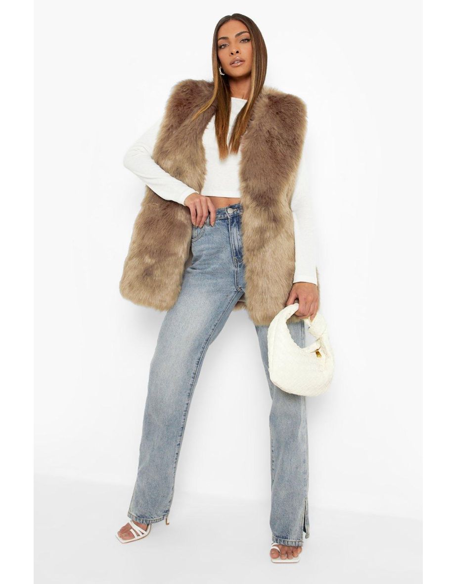 Luxe Panelled Faux Fur Gilet - beige - 3