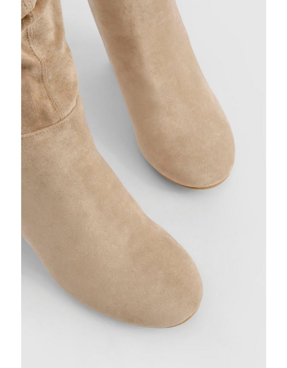 Wide Fit Faux Suede Ruched Detail Block Heel Boots - sand - 3