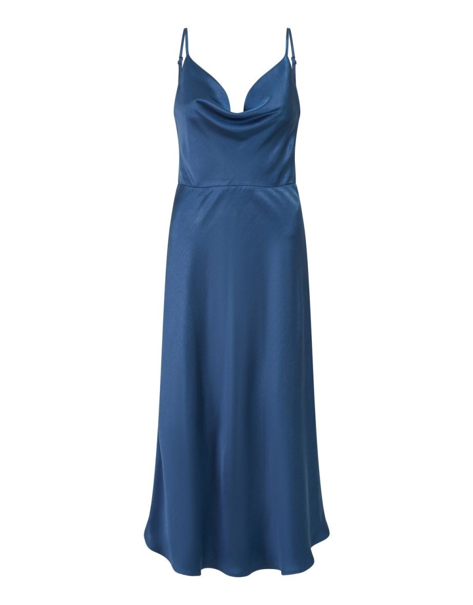 Yumi Navy Satin Cowl Neck Midaxi Slip Dress - 4