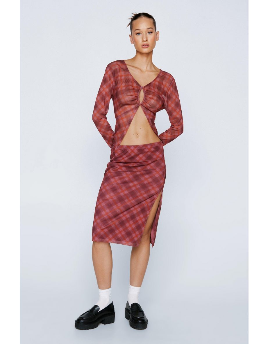 Petite Check Mesh Midi Skirt With Side Split