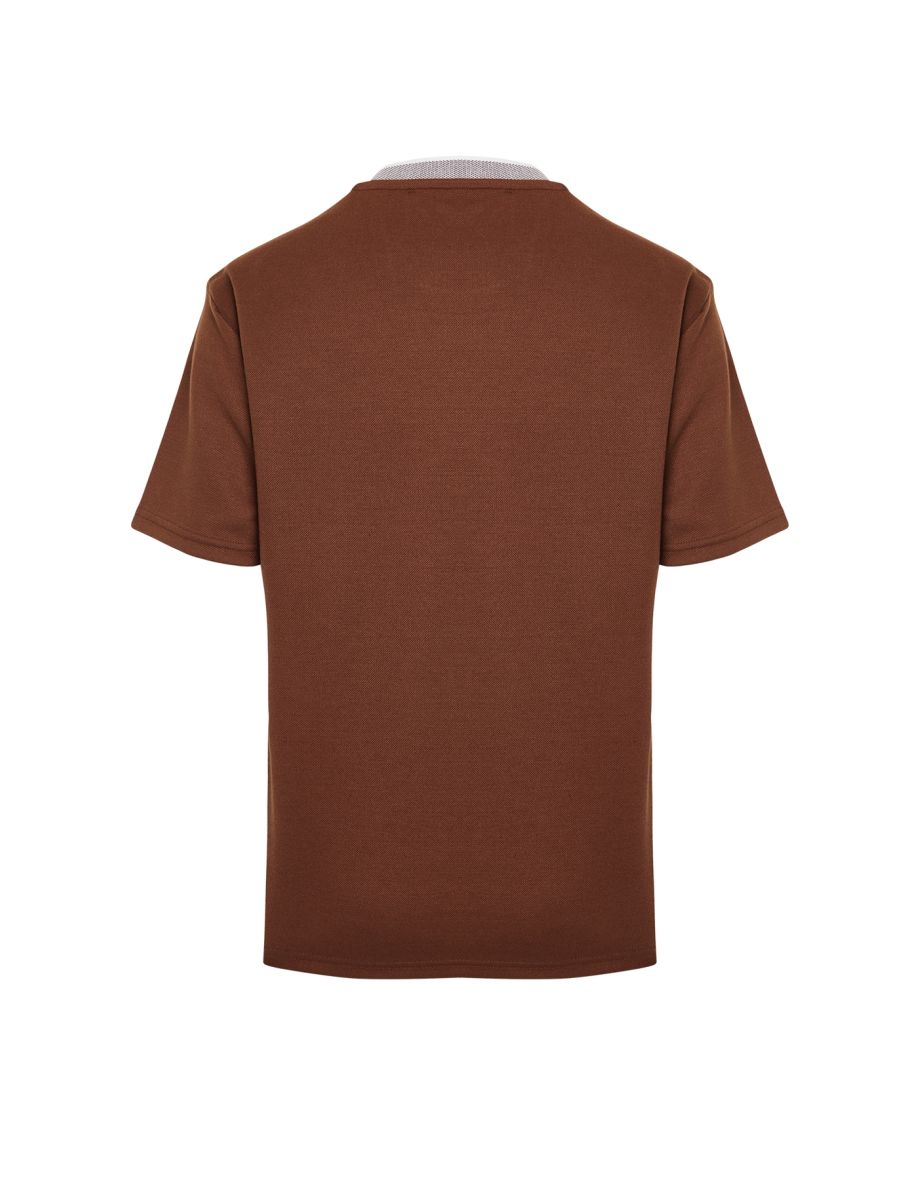Limited Edition Basic Brown Men's Relaxed/Comfortable Fit Knitwear Banded Short Sleeve Textured Pique T-Shirt - 7