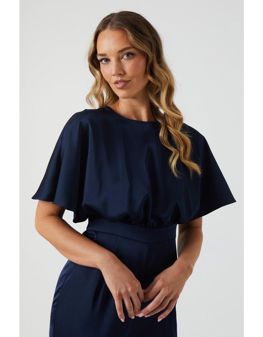 Cape Top Satin Bridesmaids Jumpsuit - 3