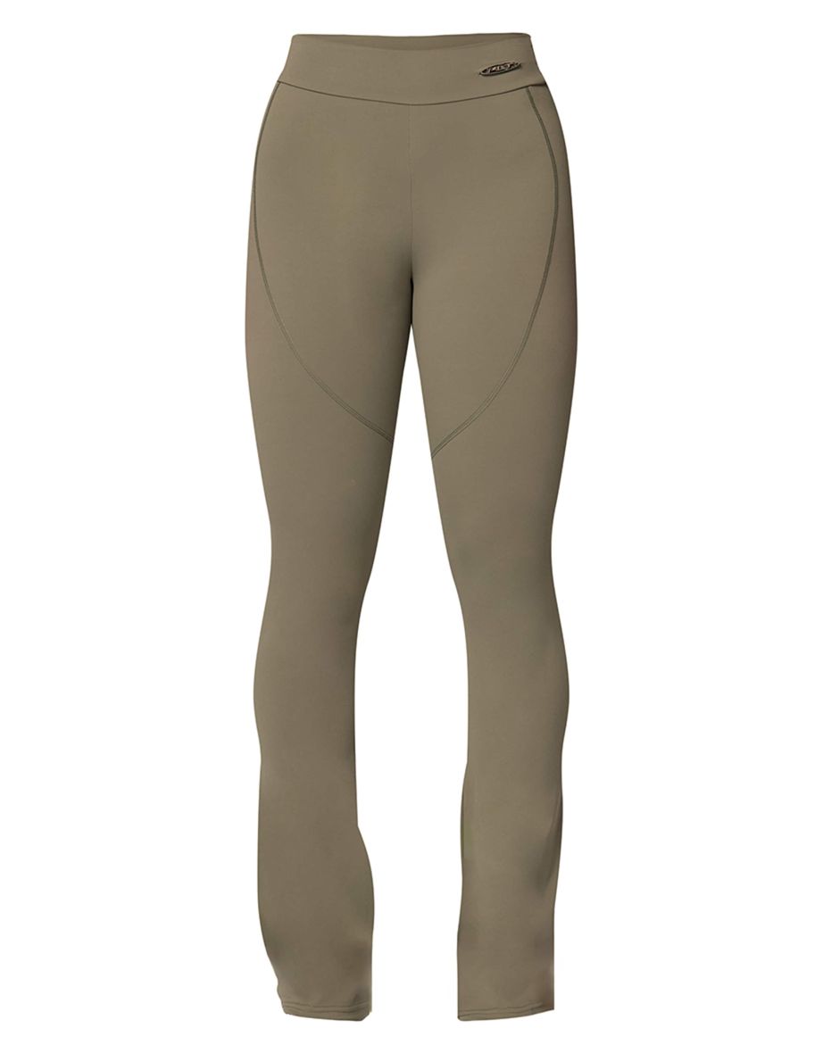 Olive Sport Metal Badge Sculpt High Waist Flare Trousers - 4