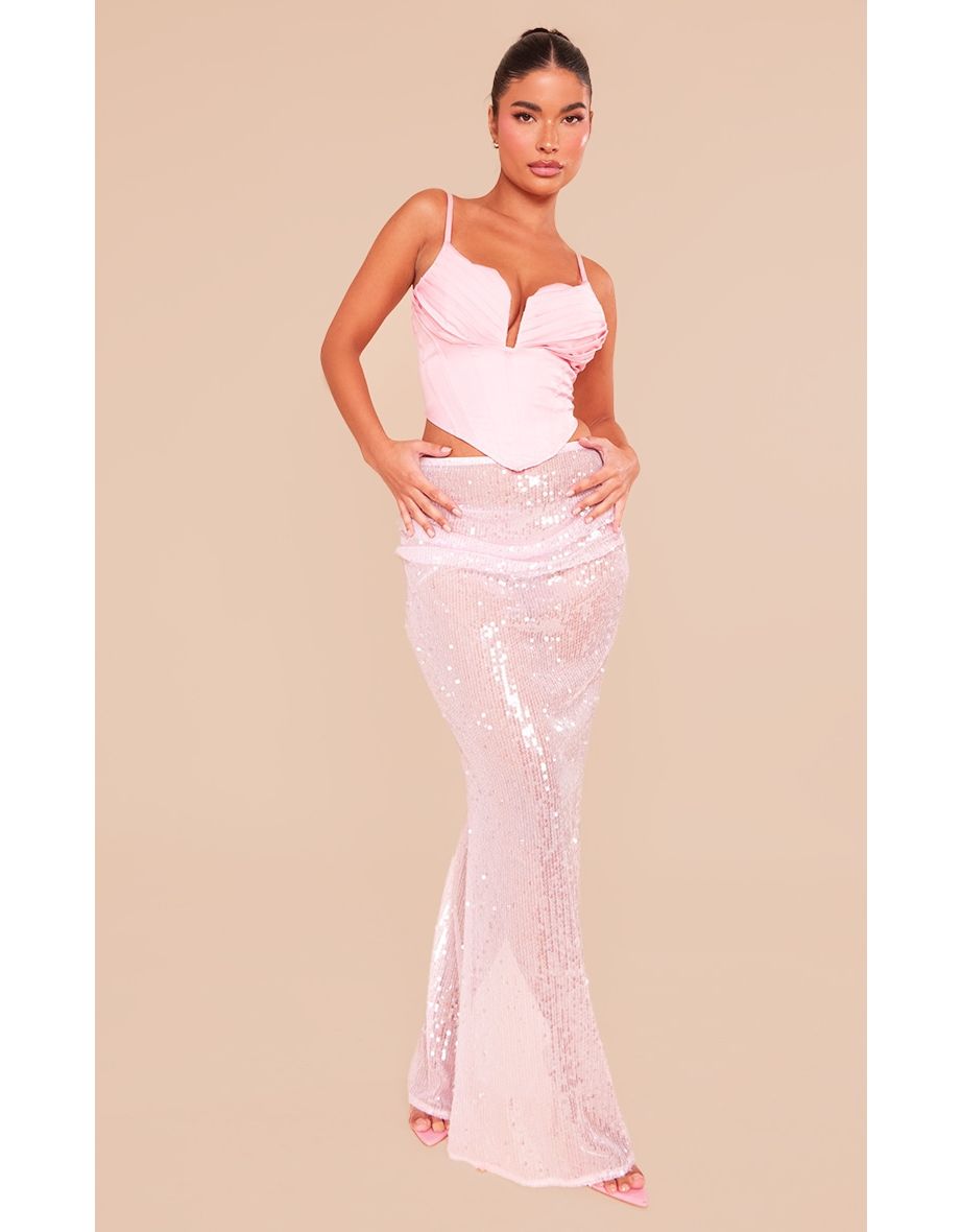 Pink sequin 2024 maxi skirt