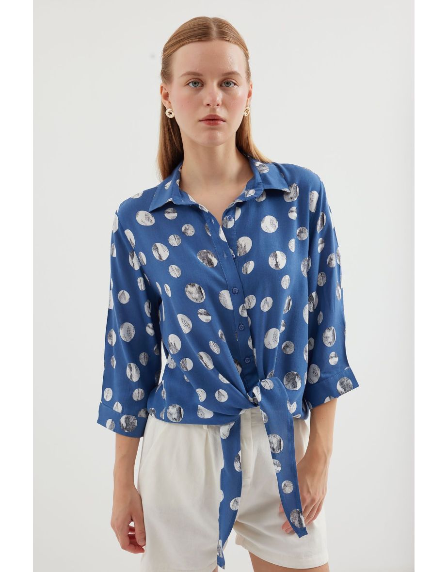 Tie Front Patterned Shirt - 4