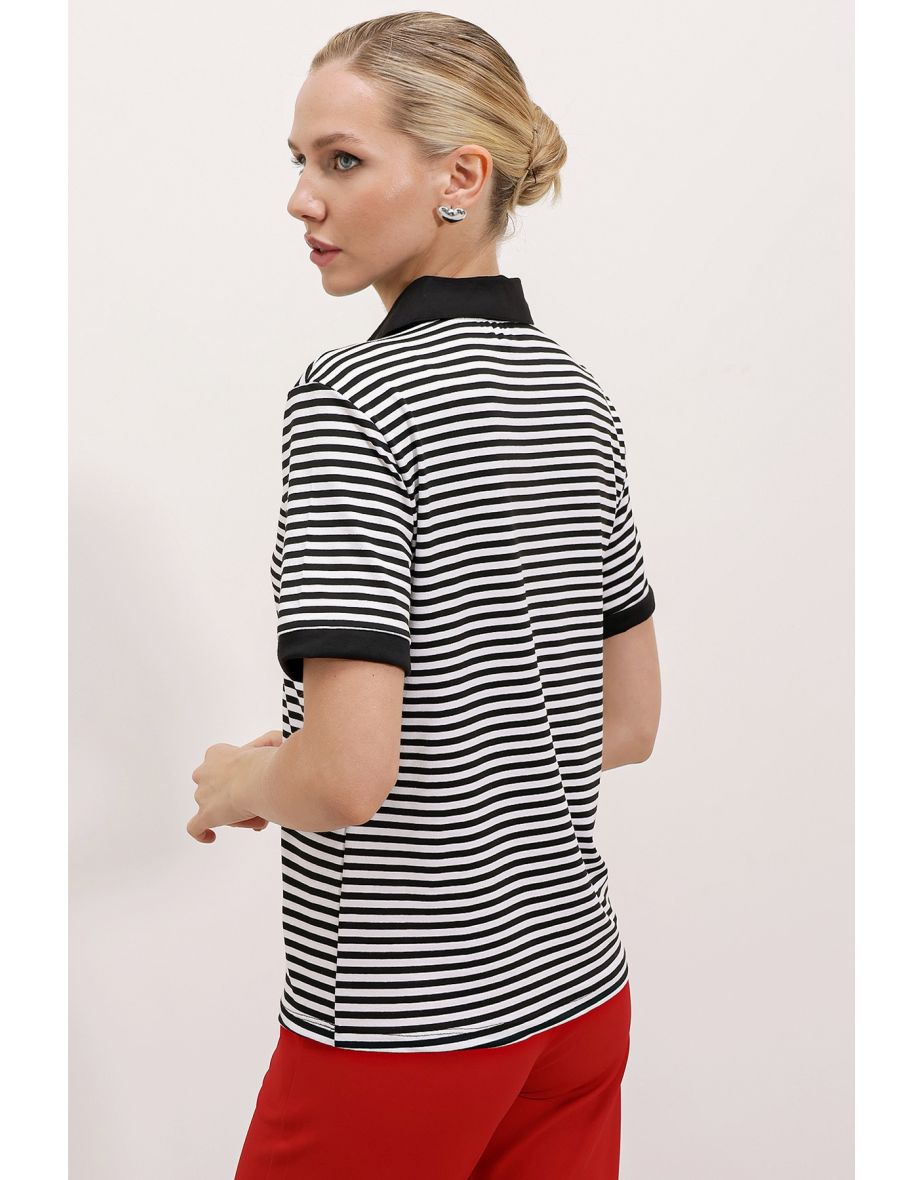 Polo Neck Striped T-Shirt - 3